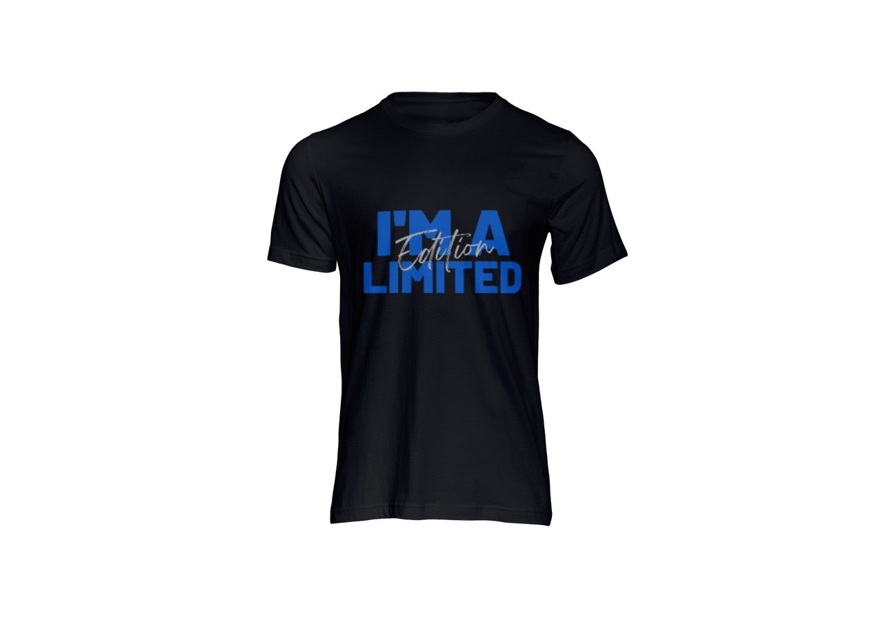 Limited Blue wording/black shirt